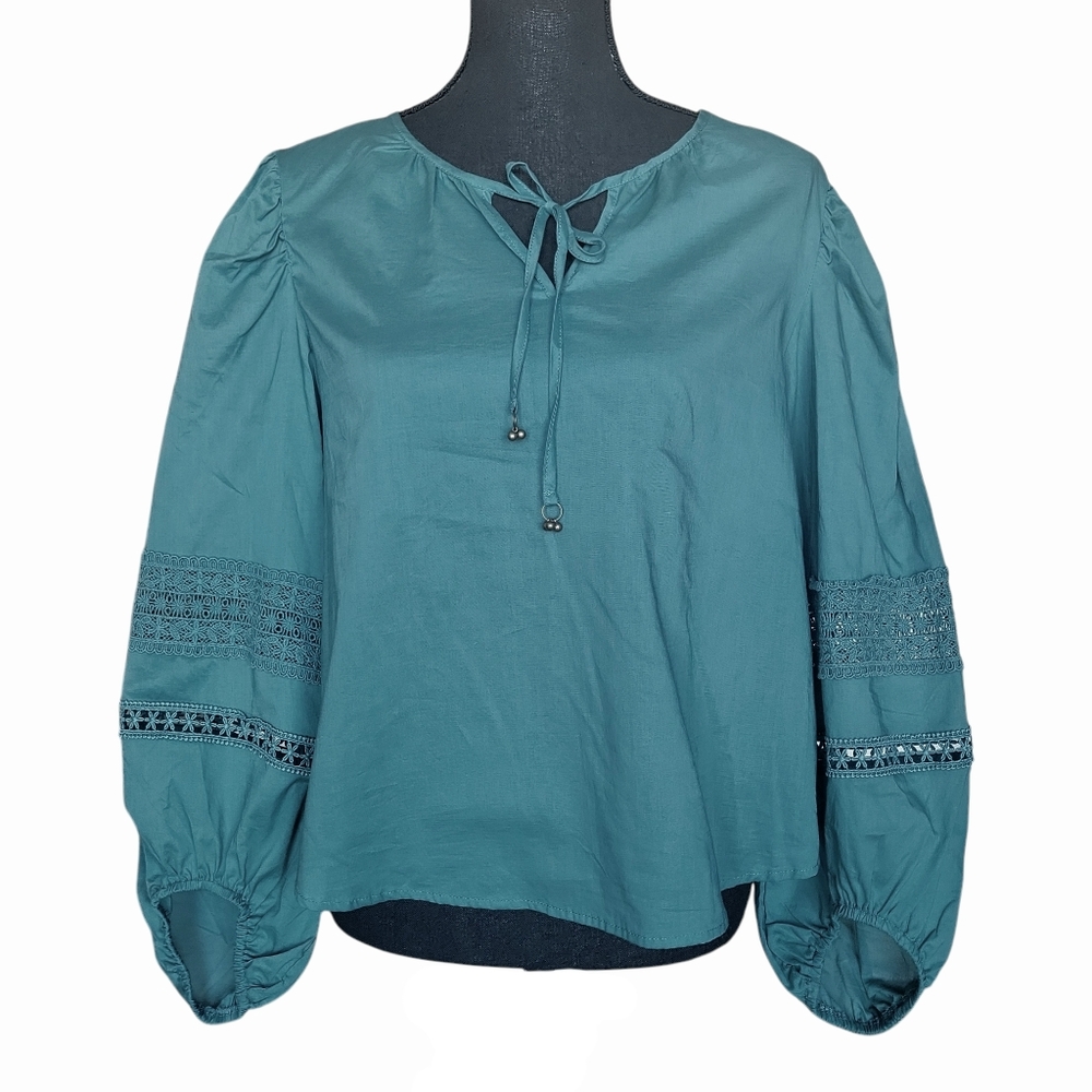 Teal Women's Blouse with Lace Detail